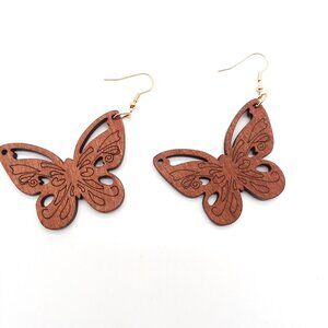 Earrings Butterfly Wooden Hollow Cut Bohemian Dangle Boho Hippie Trendy Pretty